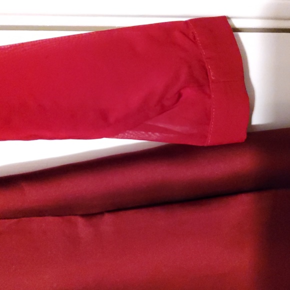 💥New💥IRIS & INK Dark Red Satin/Sheer Long- Sleeve Dress - Picture 5 of 8